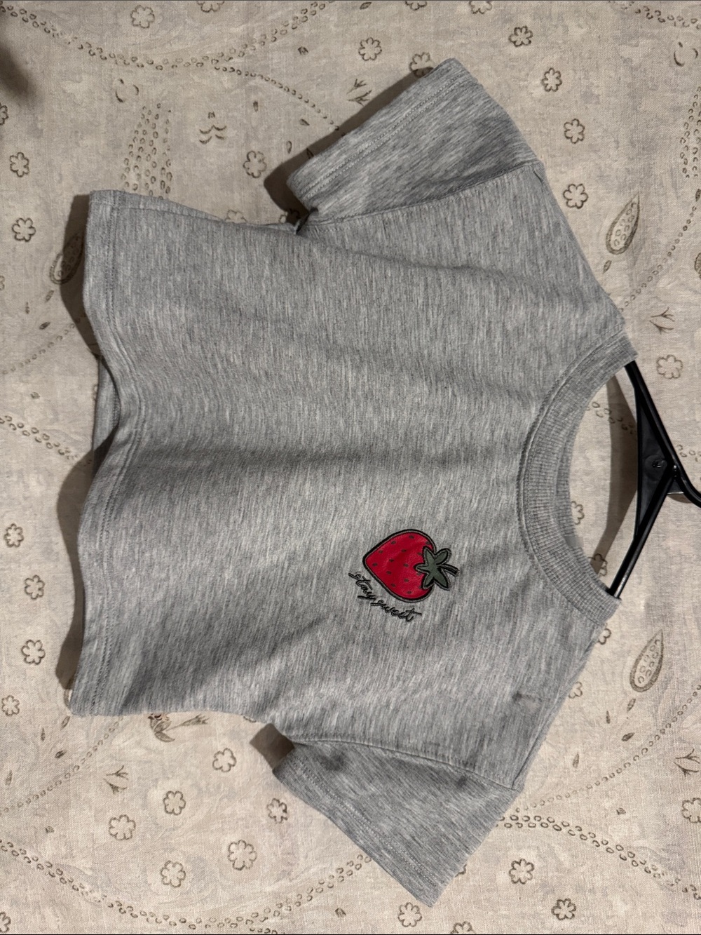 BearPaw Grey Kids Strawberry Tee with Red Fruit Patch